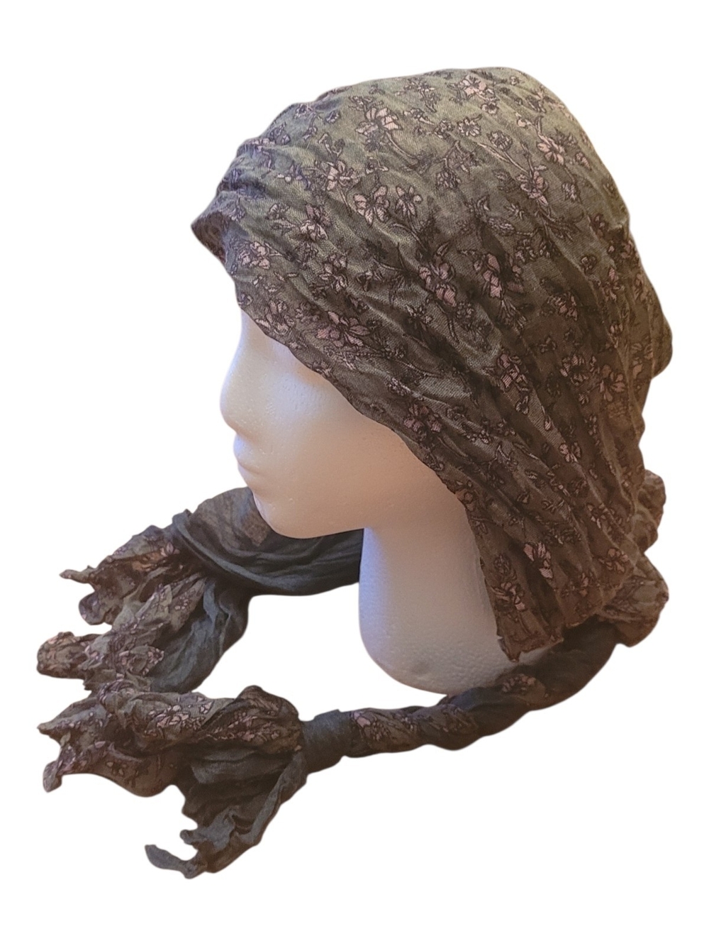 Floral Lightweight Headscarf - Olive Brown